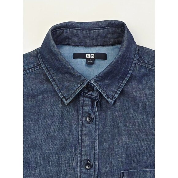 Uniqlo Size Small Womens Blue Denim Long Sleeve Button Up Cotton Pocket Shirt - Picture 8 of 8